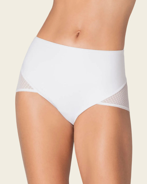 [EKO-LEO-092060-000-S] Leonisa Panty de control fuerte con tul · Ref. 092060 (S, 000 Blanco)